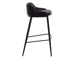 Sunpan Astra Barstool - Modern Design with Sleek Iron Legs and Comfortable Faux Leather Accent Seating Black / Nightfall Black