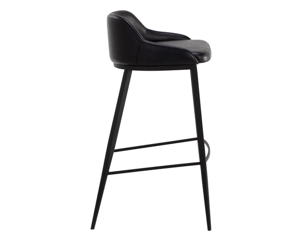 Sunpan Astra Barstool - Modern Design with Sleek Iron Legs and Comfortable Faux Leather Accent Seating Black / Nightfall Black