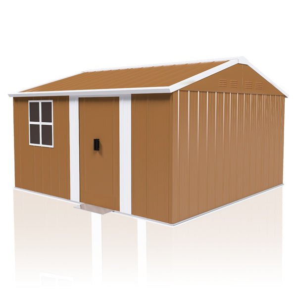 English Elm 12x10 Galvanized Steel Outdoor Storage Shed Weatherproof Backyard Garden Tool Organizer W2700S00064