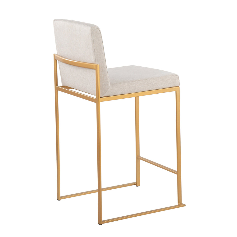 English Elm Fuji 26" High Back Counter Stool Set Of 3 In Elegant Gold Steel & Soft Beige Fabric For Modern Spaces B202P221964