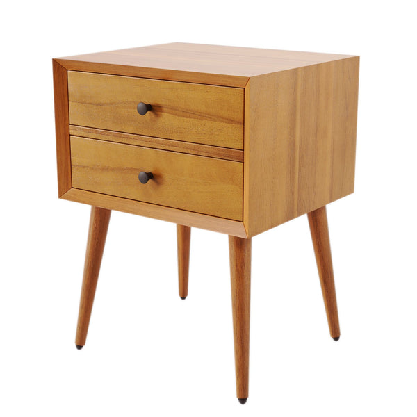 English Elm Christopher Knight Home® - Nightstand with 2 Drawers Mid-Century Acacia Wood, Splayed Legs, Brass Hardware, Easy-Glide Storage Natural 20.5 L x 17.5 W x 14.75 H N761P180219A