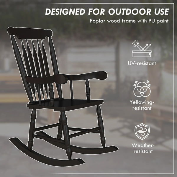 English Elm Outsunny Outdoor Rocking Chairs Set Of 2 - Classic Black Wood Rockers For Patios, Gardens & Balconies W2225P217107-GIGA