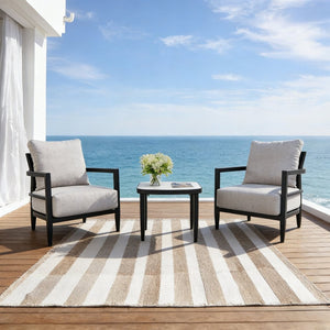 English Elm 3pc Outdoor Aluminum Chat Set Sintered Stone Table Sunbrella Cushions Patio Lounge W1886S00038