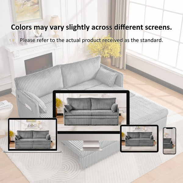 English Elm 73"convertible Corduroy Sleeper Sofa with Usb Port and Side Pocket for Studio Apartments Grey W3373P405036