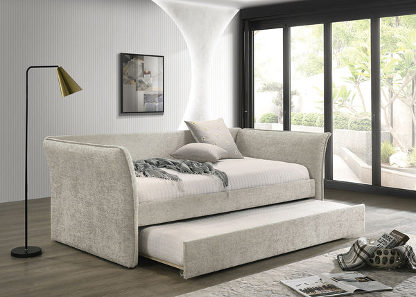 English Elm Transitional Twin Daybed with Diamond Tufted Back and Wood Trim, Versatile Seating & Sleeping Solution Beige 45 L x 39 W x 12 H B2741S00667