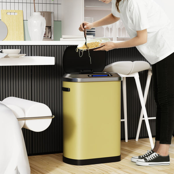 English Elm 50L Smart automatic Trash Can with Silent Slow-Close Lid, Motion Sensor, Durable 0.45mm Steel Body Yellow W1550P247984