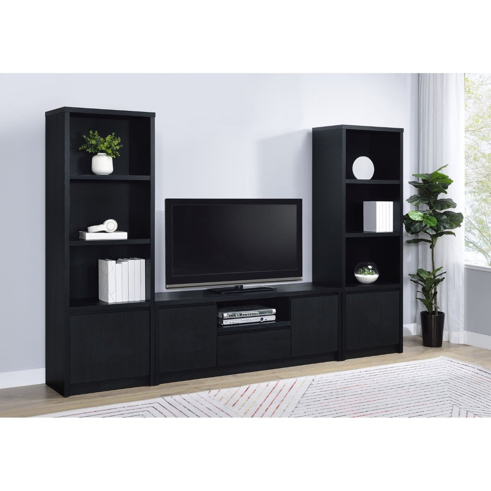 English Elm Sloat Matte Black Modular Entertainment Center with Media Towers and Open Shelving B062S01706