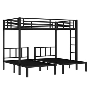 English Elm Twin Metal Triple Bunk Bed With Safety Guardrails - Space-Saving, Noise-Reducing Design In Black W1580S00146-GIGA