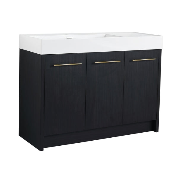 English Elm 48 Inch Freestanding Bathroom Vanity With Integrated Resin Sink & Soft-Close Doors For Storage Solutions W999S00264
