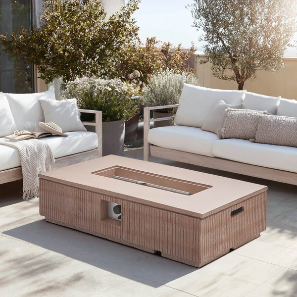 English Elm Outdoor Rectangular Mgo Concrete Fire Pit 50000 Btu Propane Patio Focal Point N772P409036T