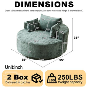 English Elm 55''l 55'l Chenille Swivel Lounge Chair Plush Foam Fill 360 Rotation Modern Living Room Green W834S00615