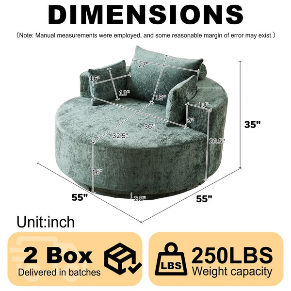 English Elm 55''l 55'l Chenille Swivel Lounge Chair Plush Foam Fill 360 Rotation Modern Living Room Green W834S00615