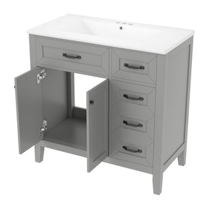 English Elm 36" Stylish Gray Bathroom Vanity With Sink Combo - Durable, Space-Saving Storage Solution For Your Home N725P246491E