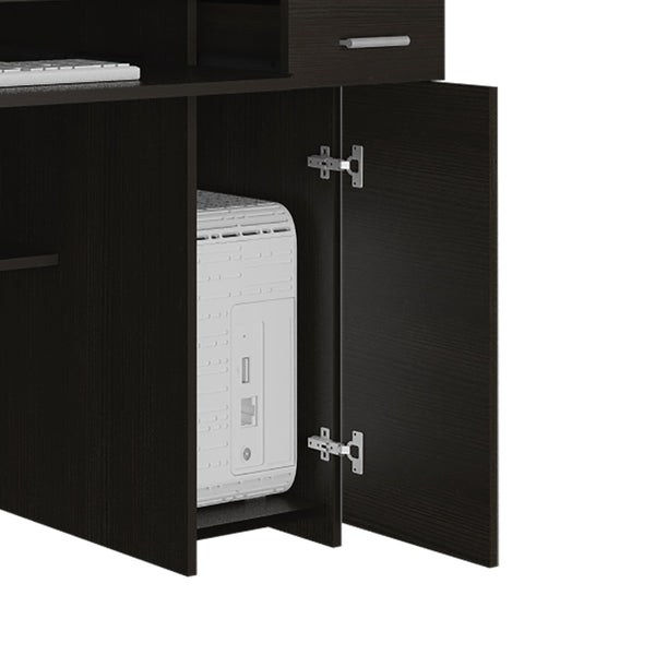 English Elm Compu 180 Hutch Desk With Shelves, Drawer & Keyboard Tray - Stylish Black Design For Small Spaces B200S00006