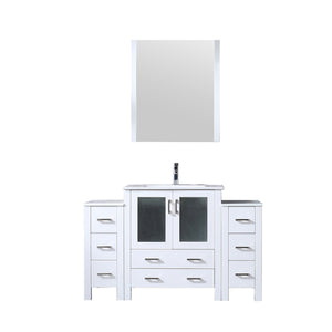 English Elm White 54" Bath Vanity with Side Cabinets, Chrome Faucet, Scratch-Resist Ceramic Top & 28" Mirror B2731S01372