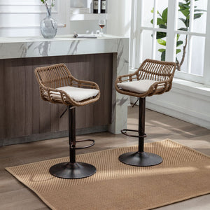 English Elm Modern Swivel Bar Stools Set of 2 Adjustable Counter Height Chairs with 360° Rotation, Linen Upholstery and Footrest W39594819