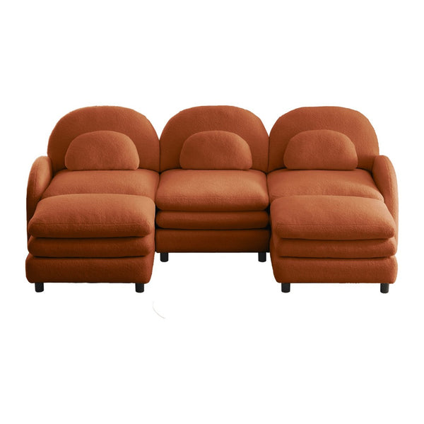 English Elm Teddy Fleece Modular Cloud Sofa Plush Three Seat Sectional with Movable Ottomans Orange W5656S00099
