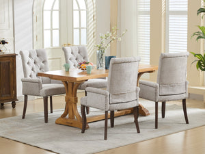 English Elm Upholstered Chenille Accent Dining Chair with Tufted Diamond Back, Curved Solid Wood Legs, Comfortable Support Beige W1143P346927