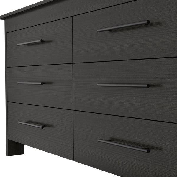 English Elm Paris Six Drawer Double Dresser Black Wengue Finish Mid-century Bedroom Storage B097S00241