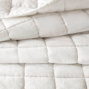 English Elm 3-piece French Linen Quilt Set Garment Washed Breathable Box Stitched Bedding White B035P408295