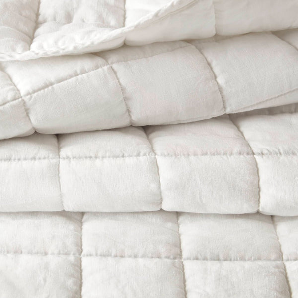 English Elm 3-piece French Linen Quilt Set Garment Washed Breathable Box Stitched Bedding White B035P408295
