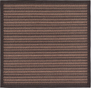 Unique Loom Outdoor Border Checkered Machine Made Border Rug Brown, Brown/Black 6' 0" x 6' 0"
