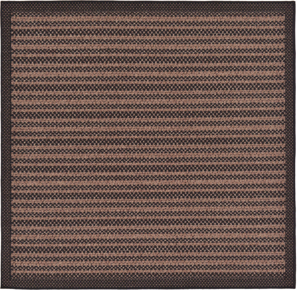Unique Loom Outdoor Border Checkered Machine Made Border Rug Brown, Brown/Black 6' 0" x 6' 0"