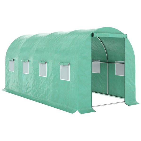 English Elm Outsunny Walk-in Hoop Greenhouse Steel Frame Pe Cover Ventilation for Year-round Growing W2225P217791