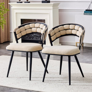 English Elm Set of 2 Chenille Tufted Dining Chairs with Metal Legs Modern Kitchen Seating Beige,Black W3875P370853