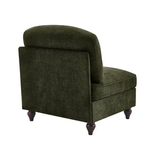 English Elm Armless Chenille Sofa Sculptural Spindle Legs Silver Thread Upholstery Living Room Green W3041P332637