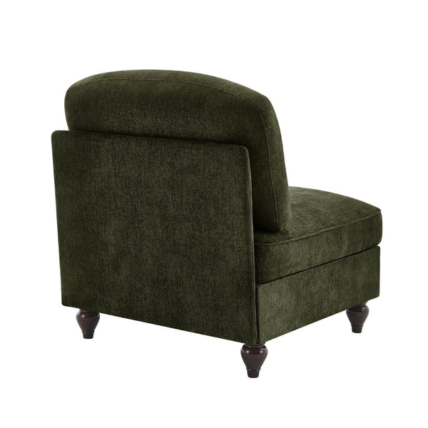 English Elm Armless Chenille Sofa Sculptural Spindle Legs Silver Thread Upholstery Living Room Green W3041P332637