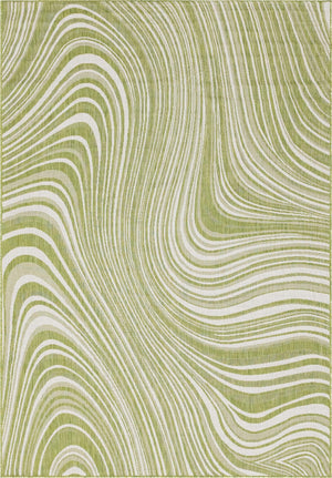 Unique Loom Outdoor Modern Pool Machine Made Abstract Rug Green, Ivory 7' 1" x 10' 0"