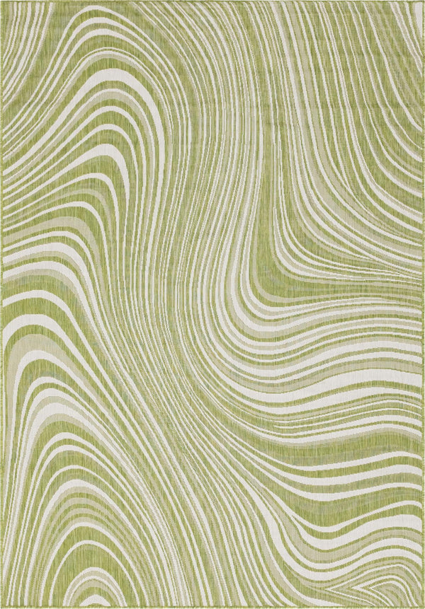 Unique Loom Outdoor Modern Pool Machine Made Abstract Rug Green, Ivory 7' 1" x 10' 0"