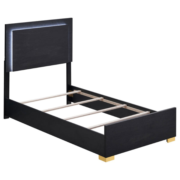 English Elm Jeremiah Twin Panel Bed with Touch Led Headboard Gold Feet Contemporary Bedroom Black B062S01754