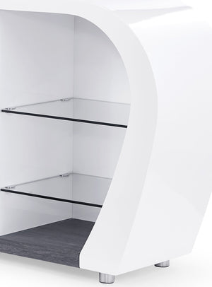 English Elm ANNE Buffet White & Gray Solid Wood/MDF Console with Two Shelves and Drawer — Compact, Stylish Storage B201P215790