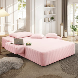 English Elm Luxurious Corduroy Frameless Chaise with Sleeper Conversion Foam Cushioning and Storage Pocket Baby Pink W3219P459763