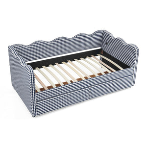 English Elm Twin Gingham Linen Daybed with Wave Silhouette Usb Port and Dual Storage Drawers Navy W1413S00144