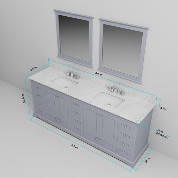 English Elm Dark Grey 84in Double Bath Vanity with Cultured Marble Top, 14 Drawers, Soft-Close, Faucet Set B2731P258429