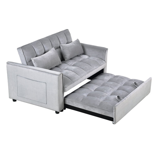 English Elm 3 Convertible Sleeper Sofa Bed Velvet Loveseat Futon with Pull-Out Bed, Adjustable Back, Storage Pockets Cement Grey W2121P179225