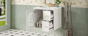 English Elm 24" Floating Bathroom Vanity with Ceramic Sink Two Drawers White Mdf Cabinet N710P286704K