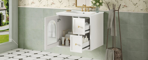 English Elm 24" Floating Bathroom Vanity with Ceramic Sink Two Drawers White Mdf Cabinet N710P286704K