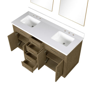 English Elm Grey Oak Double Bath Vanity Set With White Quartz Top & 28” Mirrors - Modern, Durable & Spacious Design B2731S01535