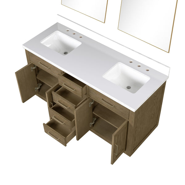 English Elm Grey Oak Double Bath Vanity Set With White Quartz Top & 28” Mirrors - Modern, Durable & Spacious Design B2731S01535
