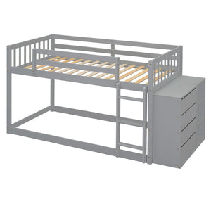 English Elm Twin Over Bunk Bed with Four Storage Drawers Open Shelving Kids Bedroom Gray LT000167AAE-1