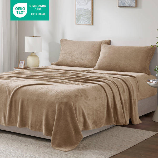 English Elm 4 Pcs Queen Micro Plush Sheet Set - Ultra-Soft Taupe Bedding For Year-Round Cozy Comfort & Style B035P319764