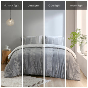 English Elm 3 INK+IVY Kara Cotton Jacquard Comforter Set Full/Queen – OEKO-TEX, reversible gray ivory, duvet-style finish, machine washable, 3-piece B03596432