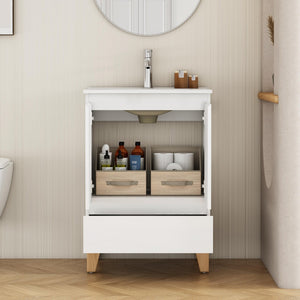 English Elm 24-inch Glossy White Bathroom Vanity Combo with Ceramic Sink and Solid Wood Feet W3151S00066