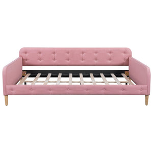 English Elm Full Size Linen Tufted Daybed with Pine Frame for Living or Guest Room Pink DL001825AAH-1