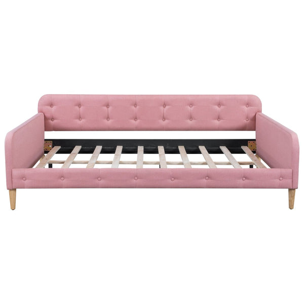 English Elm Full Size Linen Tufted Daybed with Pine Frame for Living or Guest Room Pink DL001825AAH-1