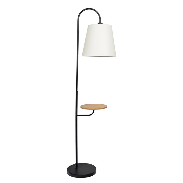 English Elm Seoul Matte Black Floor Lamp with Wood Side Table for Modern Living Spaces B183P231751